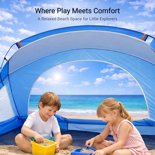 Beach Tent, Portable Sun Shelter for 2/3/4/6-8 Person with UPF 50+ UV Protection, Easy Setup Waterproof Beach Shade Canopy Cabana for Family Outdoor and Picnics, Fishing with Carrying Bag - color: Blue, size: Compact 1-2 Person