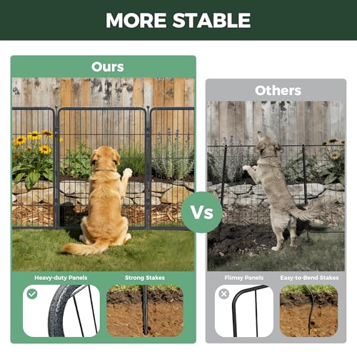 FXW Garden Fence Outdoor for the Yard – 40in(H) x 18.2ft(L) Heavy Duty Metal Animal Barrier for Dog, No Dig Decorative Dog Fence, 8 Panels, Silver - color: Silver, size: 40"H