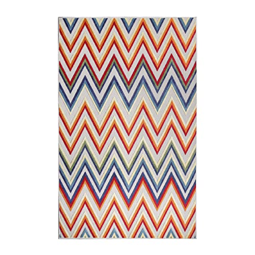 Superior Modern Bohemian Indoor Outdoor Area Rug, Perfect for Patio, Bedroom, Kitchen, Laundry Room, Entryway, Office, Playroom, Carpet Cover, Zig-Zag, Acacia Collection, 5' 2" x 7' 2", Cream - color: Acacia - Cream, size: 6" x 5'2" (Rectangular)