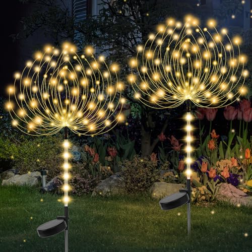 Garden Decor Solar Lights Outdoor,155LED 8 lighting modes pole light Waterproof Warm White Solar Garden Lights for Christmas, Halloween Decoration,Yard, Patio, Porch,Flower Pot,Pathway (2Pack) - color: Warm White