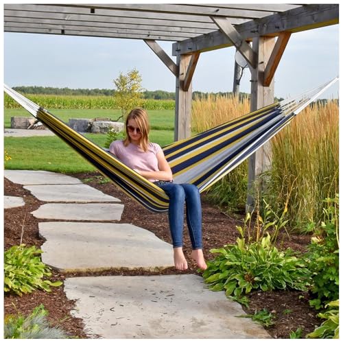 Vivere Brazilian Style Double Cotton Hammock with Polyester End Strings, 450 lb Weight Capacity (Serenity) - color: Serenity