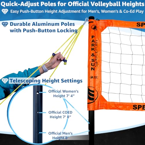 Park & Sun Sports Spectrum Classic: Adjustable Professional Outdoor Volleyball Net System - color: Classic Orange