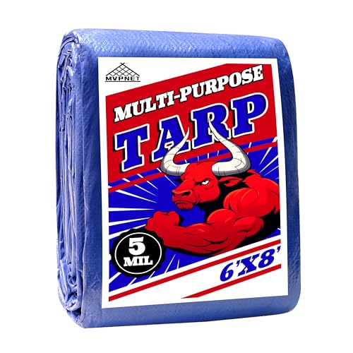 Tarp 6x8 ft 100% Waterproof Uv Resistant High Durability Multipurpose 5mil Blue Tarp for Covering Courtyards, Cars, Camping, Gardens, Pet Nests -by MVPNET - color: 5mil, size: 6x8