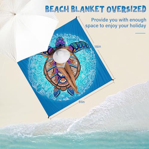 Beach Blanket 78''×81'' - Waterproof Sandproof Sand Free Oversized Mat for 1-5 Adults, Lightweight Durable Compact for Beach Travel Camping Hiking Picnic - color: Turtle, size: 78"x81"