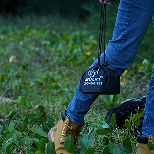 Bulin 24/13/11/8PCS Camping Cookware pots and Pans Backpacking Cooking Set Lightweight Cookware Mess kit Outdoor Cook Gear for Family Hiking Picnic - color: BLACK-7PCS