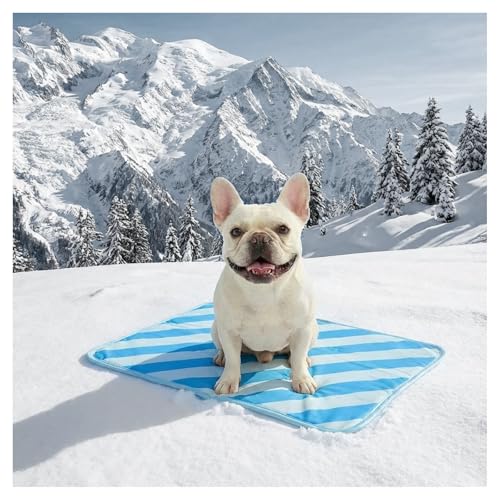 Dog Cooling Mat for Dogs & Cats, Soft Breathable Cooling Pad for Dog Bed, 30"x20" Self Cooling Crate Mat for Dogs, No Gel Washable Non-Slip Pet Cooling Mat Indoor Outdoor, Blue Stripe - color: Blue, size: 30"x20"(Medium)