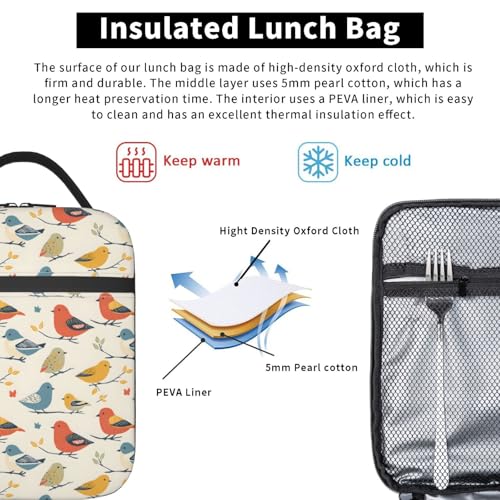 Bird Lunch Box Insulated Lunch Bag for kids Girls Boys Women,Reusable Lunch Box Containers for Women Men,Durable Cooler Tote Bag Lunchbox for Office/School/Picnic - color: Bird02