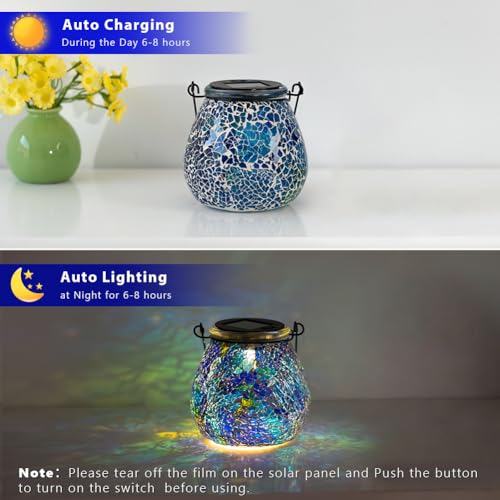 Stargarden Mosaic Solar Lantern ,Outdoor Hanging Waterproof Mosaic Light Solar Table Lamp for Garden ,Patio,Yard Decor (Blue ) - color: Blue Starryfill