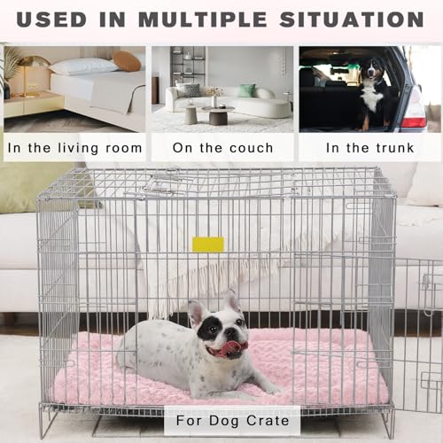 Washable Dog Bed Mat Crate Pad Soft Fluffy Pet Kennel Beds Dog Sleeping Mattress for Large Jumbo Medium Small Dogs, 29 x 18 Inch, Pink - color: Pink, size: 29.00" x 18.00" x 1.50"