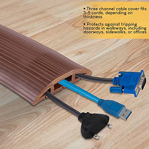 4-Foot Cord Cover - Floor Cable Management Kit for Indoor or Outdoor Use - 3-Channel Cable Raceway for Sidewalks or Walkways by Simple Cord (Brown)