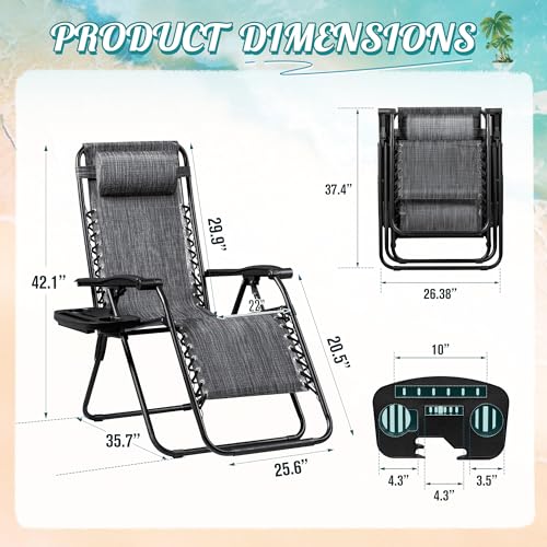 Homall Zero Gravity Chair - Adjustable Folding Lawn Chairs - Outdoor Gravity Reclining Lounge Chair with Pillows - Set of 2 (Double-Gray) - color: Double Grey, size: 2 PCS