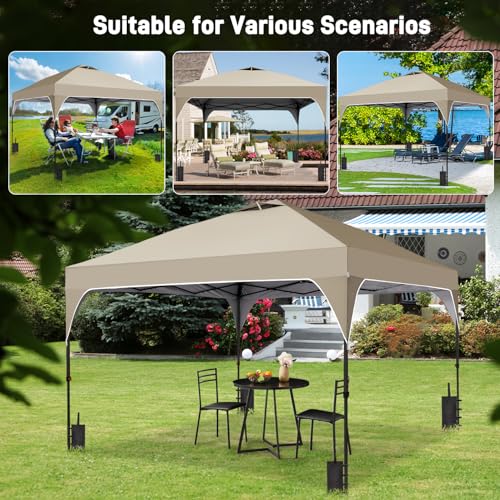 8x8 FT Canopy Tent, Pop Up Canopy with 1-Button Push, 4 Sandbags, Instant Outdoor Gazebo Shelter (Khaki, 8x8) - color: Khaki, size: 8x8