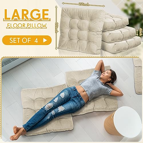 Jerify Floor Pillow Cushions Large Round Square Large Meditation Floor Pillow for Classroom Adult Meditation Picnic Party Seating Learning Daycare School(Square,Beige,4 Pcs) - color: Beige, size: Square