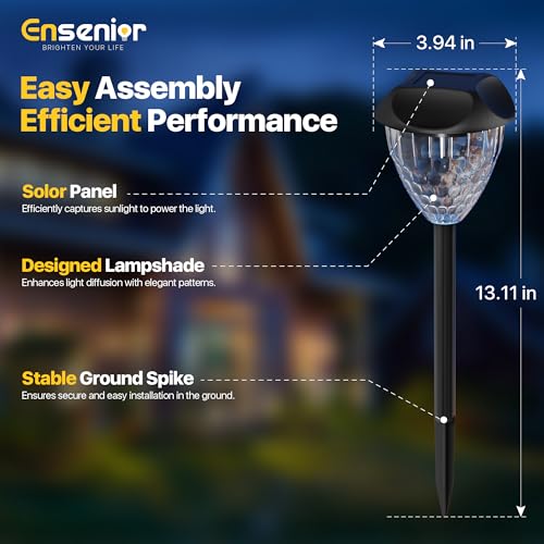 Ensenior 8-Pack Solar Lights Outdoor, Auto ON/Off 6500K LED Solar Garden Lights for Pathway, Yard, Patio, Walkway, Planter, Waterproof, Energy-Efficient Landscape Lighting - color: Cool White, size: 8-Pack