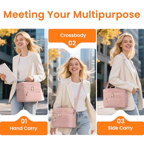 Tenot Insulated Lunch Box for Women Reusable, Leak Proof Cooler Lunch Bag Women for Work Stylish Quilted Lunch Tote Bag for Adult Picnic Travel Hiking Pink - color: Pink