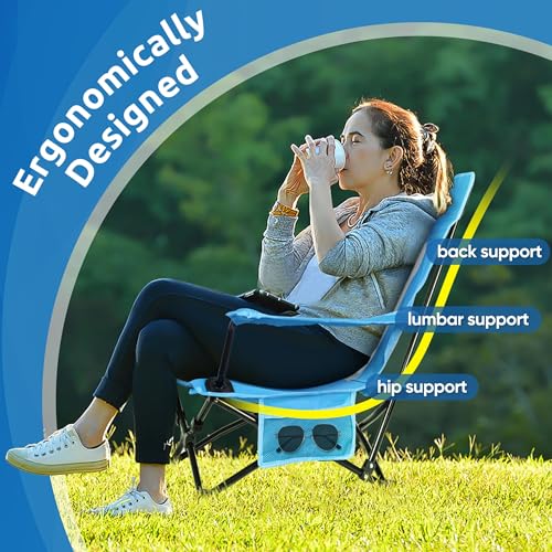 HaSteeL Folding Beach Chair Set of 2, Foldable Blue Camping Chairs for Outside, Low Beach Chair Portable for Adults Fishing, Picnic, Outdoor BBQ, Travel, Sports, Cup Holder & Storage Bag - color: Blue Chairs