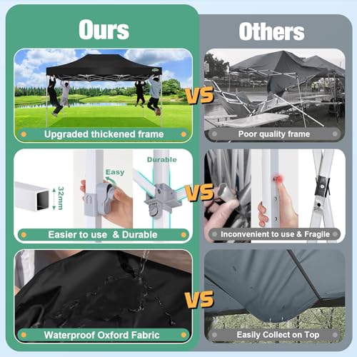 COBIZI 10x15 Canopy Tent, Heavy Duty Pop up Canopy with Sidewalls, Waterproof Easy Setup Canopy with Mosquito Netting, Outdoor Instant Screen Tents for Parties, Wedding, Backyard with Carry Bag, Black - color: Black, size: 10x15FT
