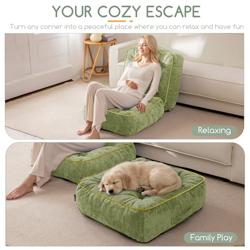 HIGOGOGO 8" Extra Thick Floor Pillow Cushion for Adults, Meditation Cushion Pillow with Handle, Lustrous Chenille Tufted, Square Floor Sitting for Tatami Living Room or Yoga, 22x22 Inch, Green - color: Square Green, size: 8" Thick(pack of 1)