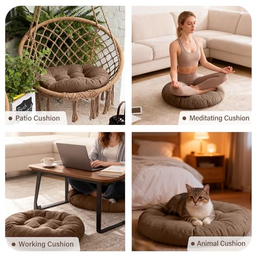 Tiita Outdoor Cushions Square Floor Pillow Thicken Tufted Seat Pad Large Floor Cushion for Yoga Meditation Living Room - color: Round|coffee, size: 2 Count (Pack of 1)