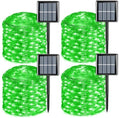 YEGUO 4 Pack Green Solar Fairy Lights, Each 33ft 100 LED Christmas Lights Outdoor Waterproof, 8 Modes Sliver Wire Solar String Lights - color: Green