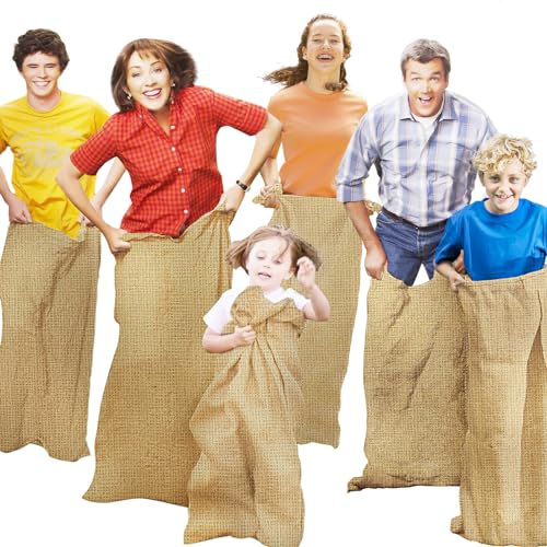 CWLAKON 6 Pack Large Burlap Potato Sack Race Bags for Kids Adults, Field Day Family Reunion 4th of July Easter Halloween Game, Outdoor Camping Picnic Birthday Party Outside Yard Lawn Carnival Games - size: Pack of 6 Burlap