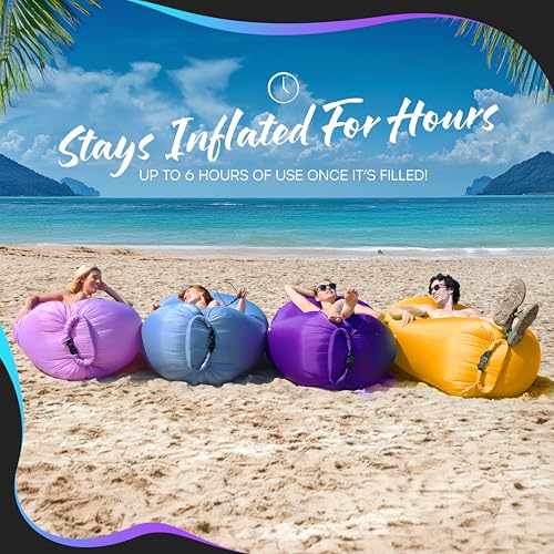 Nevlers Saffron Inflatable Lounger | 210T Polyester Inflatable Chair | No-Pump Inflatable Furniture | Camping Couch w/ 450lbs. Cap., Pockets & Matching Bag | Use as Inflatable Couch for Adults & Kids - color: Saffron, size: 1 Pack