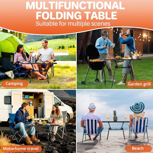 FUNYKICH 3ft Aluminum Roll Up Camping Table(L35''xW16''), 4 Height Adjustable Ultralight Folding Camp Table Up to 28'', Portable Tables with Carry Bag for Camping, Picnic, BBQ, Party, Backyard, Beach - size: Aluminium tabletop-35''x16''x(28/24.8/26.4/20''