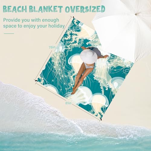 Beach Blanket Waterproof Sandproof 1-7 Adult Oversized 78 '' × 81 '' Lightweight Durable Compact Sand Free Extra Large Beach Mat for Travel Camping Hiking Picnic - color: Jellyfish, size: 78“x81”