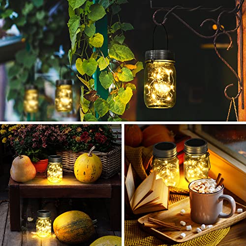 GIGALUMI Hanging Mason Jar Solar Lights, 6 Pack 30 Led Hanging Solar Lanterns Outdoor Waterproof, Hangers and Jars Included, Outdoor Decor for Balcony, Garden, Patio, Yard, Wedding - size: 6 Pack