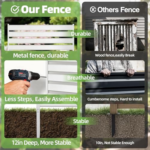 Air Conditioner Fence & Patio Privacy Screen – 40" W x 70" H Metal Privacy Fence Panel | Outdoor Privacy Panels for AC Units, Trash Cans & Pools | No-Dig Fencing for Patio Privacy & Gardens (White) - color: White