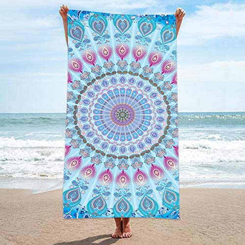Bonsai Tree Mandala Beach Towel, Indian Hippie Boho Microfiber Bath Towel for Women, Bohemian Blue Sand Free Quick Dry Travel Towels Gifts for Yoga Sports Adults 30" x 60" - color: Mandala 1, size: 30"x60"