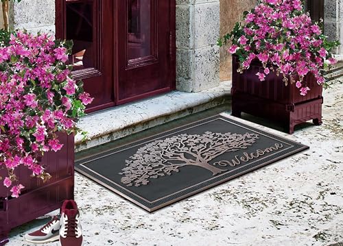 A1 Home Collections 100% Rubber Doormat for Outside Entrance, Non-Slip Heavy Duty Front Door Mats, Thin Profile Hight Traffic Areas Mat - 30" x 48", Shredding Tree Rubber - color: Shredding Tree Rubber
