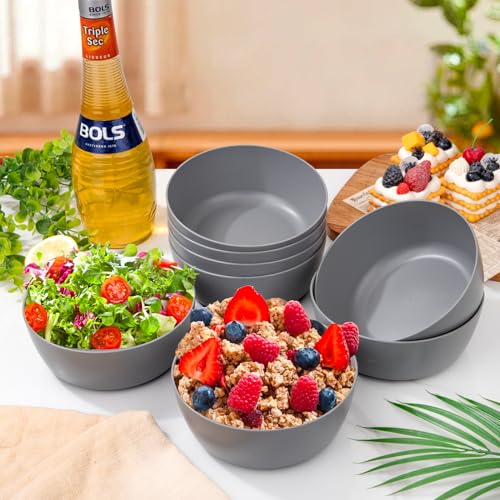 EI 8pcs Wheat Straw Bowls,28oz Unbreakable Cereal Bowls,Reusable Plastic Bowls,Microwave and Dishwasher Safe,BPA Free Lightweight Noodle/Fruit/Salad/Soup Bowls for Picnic,Dinner,Party - color: Dark Grey Wheat Straw Bowls