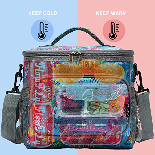 FlowFly Insulated Reusable Lunch Bag Adult Large Lunch Box for Women and Men with Adjustable Shoulder Strap,Front Zipper Pocket and Dual Large Mesh Side Pockets,Heart - color: Assorted/Multicolor