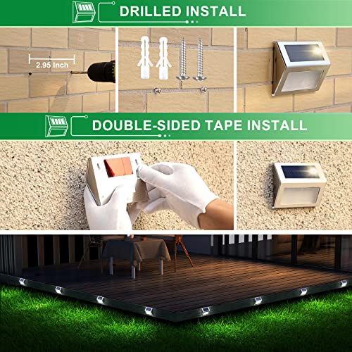 JSOT Outdoor Fence Lights,12 Pack Solar Powered Deck Lights Waterproof Stairs Light Stainless Steel Security Wall Lamps for Step Walkway Patio Garden Pathway - Cool White - color: Cool White-12Pack