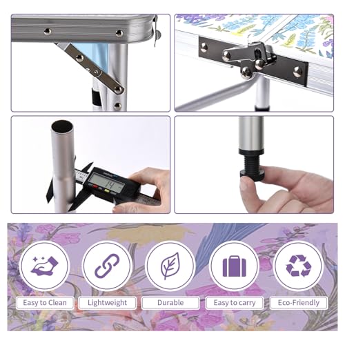 Yriuat Folding Camping Table 2ft Portable Pinic Table Adjustable Height Small Card Table Aluminum Foldable Lightweight with Carry Handle for Outdoor Indoor Hiking Camp BBQ Beach (Blooming Floral) - color: Blooming Floral, size: 24"l X 16"w X 24"h