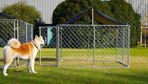 Outdoor Dog Enclosure Heavy Duty Dog Kennel House Mesh Dog Big Cage Pet Kennel Steel Fence with Secure Lock (6.56‘x 6.56’) - size: 78"L x 78"W x 65"H
