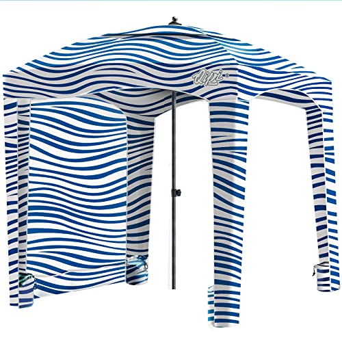 Qipi Beach Cabanas for Sand, Beach Canopy with Sandbags & Side Wall for Family, Easy Set Up Sun Shelter, UPF 50+ UV Protection with Roof Vent - color: 6' x 6' Silverthorne Wave