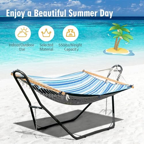 Moccha Steel Hammock Stand for 2 Person, Indoor Heavy Duty Hammock Stands with Adjustable Frame & 450 LBS Capacity, Portable Hammock Stand Only Fits 9 to 13 Ft for Outside, Yard, Patio, Garden
