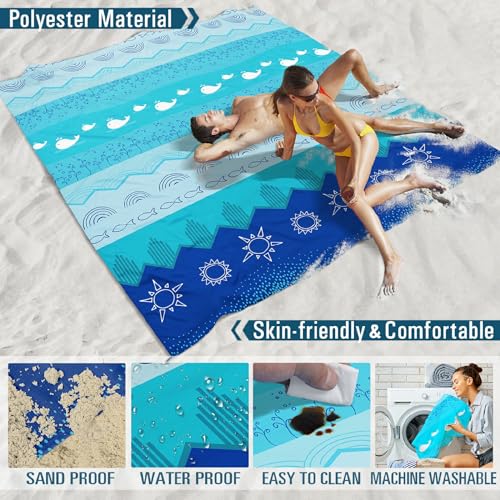 Beach Blanket Waterproof Sandproof Oversized 78''×110'' Suits 1-7 Adults Lightweight Large Picnic Mat Sand-Free Beach Blanket for Travel Camping Hiking Picnic - color: Sea, size: 78''x110''