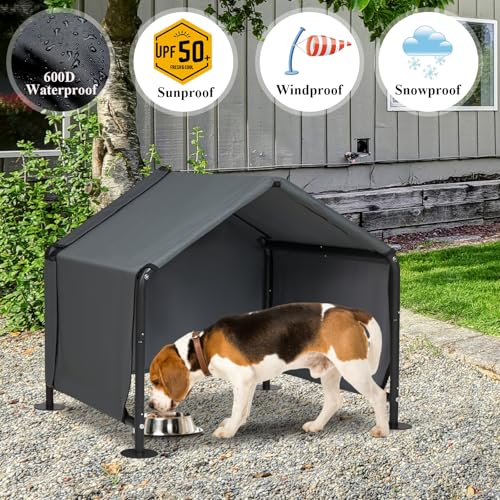 Dog Shades for Outside - Outdoor Dog Kennel for Small Dogs, 29.5”x25.6”x25.6” Outdoor Sun Rain Canopy Pet House, Waterproof Pet Canopy Shelter for Small Animals with Ground Nails - color: Grey, size: Small