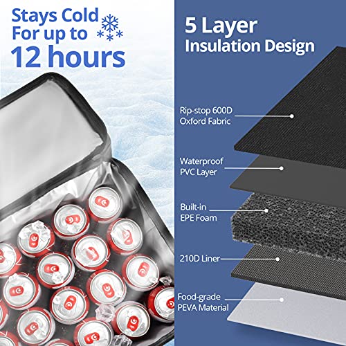 Maelstrom Portable Collapsible Soft Cooler Bag – 24/30/60 Cans Double-Deck Leakproof Ice Chest for Beach, Camping & Grocery - color: Black, size: 60 Can