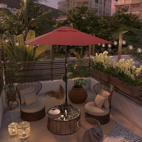 Sunline 9 ft Patio Umbrella with Crank & Push Button Tilt, Outdoor Market Umbrella with UV Protection & Wind Vent, Metal Frame for Deck, Pool & Table, Brick - color: Brick, size: 9 foot