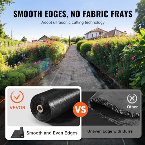 VEVOR Weed Barrier Landscape Fabric, 6*100FT Heavy Duty Garden Weed Fabric, Woven PP Weed Control Fabric, Driveway Fabric, Geotextile Fabric for Landscaping, Ground Cover, Weed Blocker Weed Mat, Black - size: 6FT*100FT-3.2OZ, style: Woven