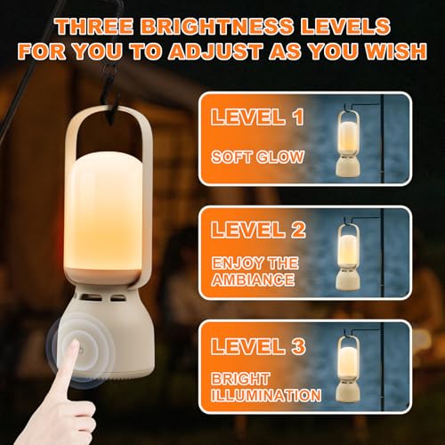 Camping Lantern with Speaker, Portable Rechargeable Outdoor Lantern, 11 Mode RGB Color Dimmable LED Night Light for Camping, Home, Party and Hiking - color: Beige