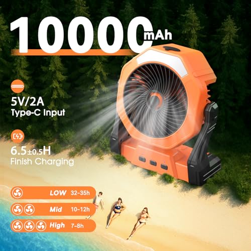 Ausic Portable Misting Fan for Outdoor Cooling, [8-35Hrs] Battery Powered Mist Fans with Water Misters & LED Lantern, 8-Inch, 250mL Tank, for Patios, Home, Outside, Camping, Outdoor&Indoor Use - color: Orange, size: 8-35Hrs Runtime