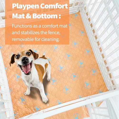 PJYuCien Dog Playpen Bottom Pad Fits for 36 Inch 4 Panels Exercise Pet Pen, Using as a Fence Stabilization and Puppy Pen Mat, Hoop and Loop Design, Orange (Playpen Not Included) - style: Orange Bottom, 36"Width, Orange ( Adhesive Tape Connections )