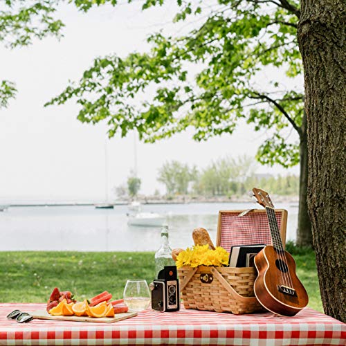 Wickerwise Gingham Lined Woodchip Picnic Basket with Lid and Movable Handles - size: Size: 12. 5" X 7. 5" X 7. 5"
