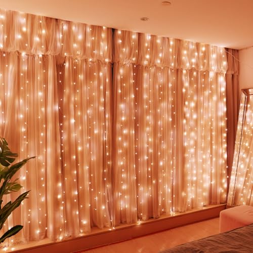 HXWEIYE 300LED Fairy Curtain Lights, 9.8x9.8Ft USB Plug-in 8 Modes Christmas String Hanging Lights with Remote for Bedroom Backdrop Wedding Indoor Wall Decor, Orange, Standard – 1 Pack - color: Orange, size: Standard – 1 Pack