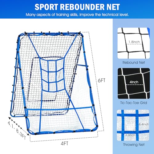 Volleyball Baseball Rebounder Net, Softball Rebounder Pitchback Net Quick Adjustments, Quick Adjustments Lacrosse Bounce Back Practice Equipment, Ideal for Outdoor Indoor and Backyard Training - size: 6FTx4FT, style: Three Mode Baseball Net